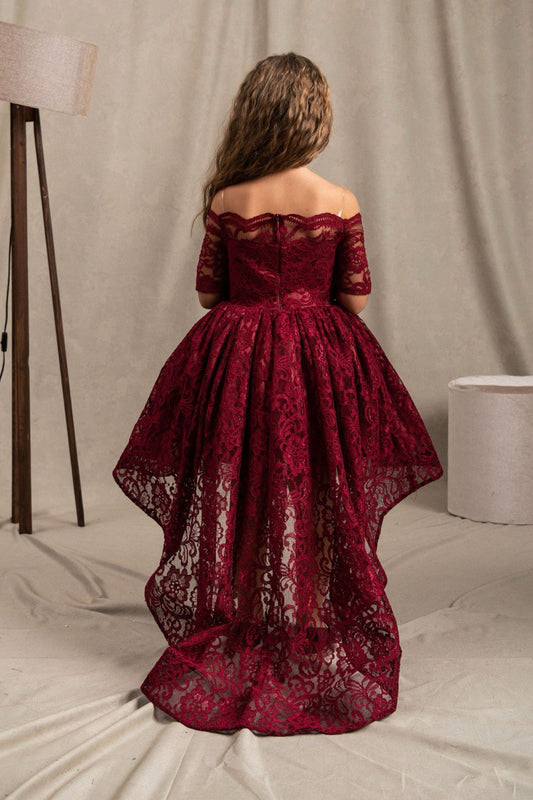 שמלת מלכות תחרה בורדו